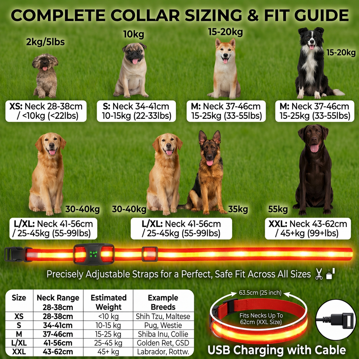 Rechargeable LED Safety Dog Collar